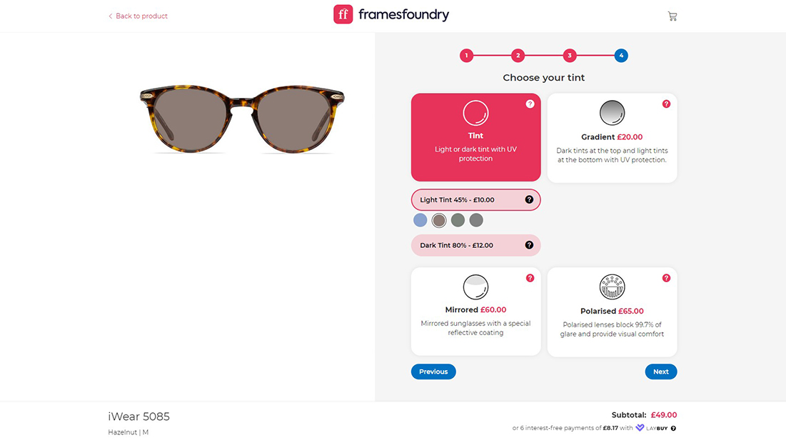 Ecommerce for Opticians custom order process by Yellow Pixel